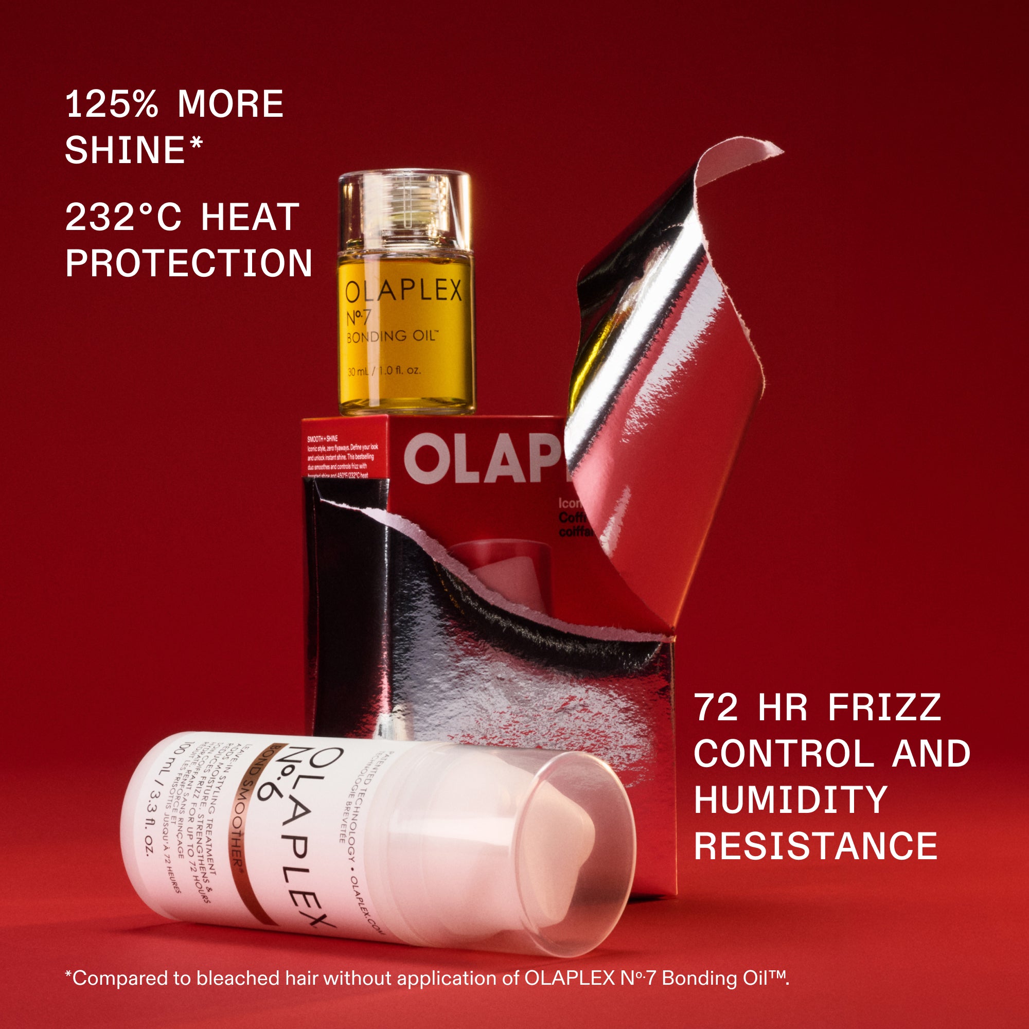 125 % MÁS
BRILLO*
PROTECCIÓN TÉRMICA DE 232 °C
72 H DE CONTROL DEL ENCRESPAMIENTO
CONTROL Y HUMEDAD
RESISTENCIA
**En comparación con cabello decolorado sin la aplicación del OLAPLEX Nº.7 Bonding Oil™.
