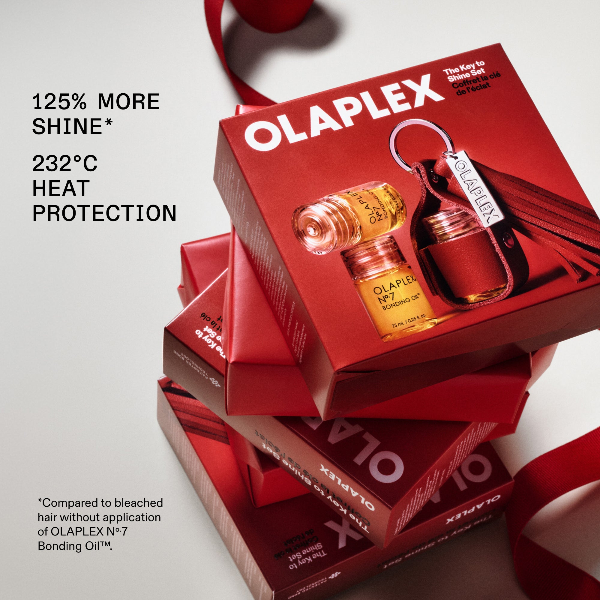 125 % MÁS
BRILLO*
232 °C
CALOR
PROTECCIÓN

*En comparación con cabello decolorado sin aplicar el OLAPLEX Nº.7
BONDING OIL™.