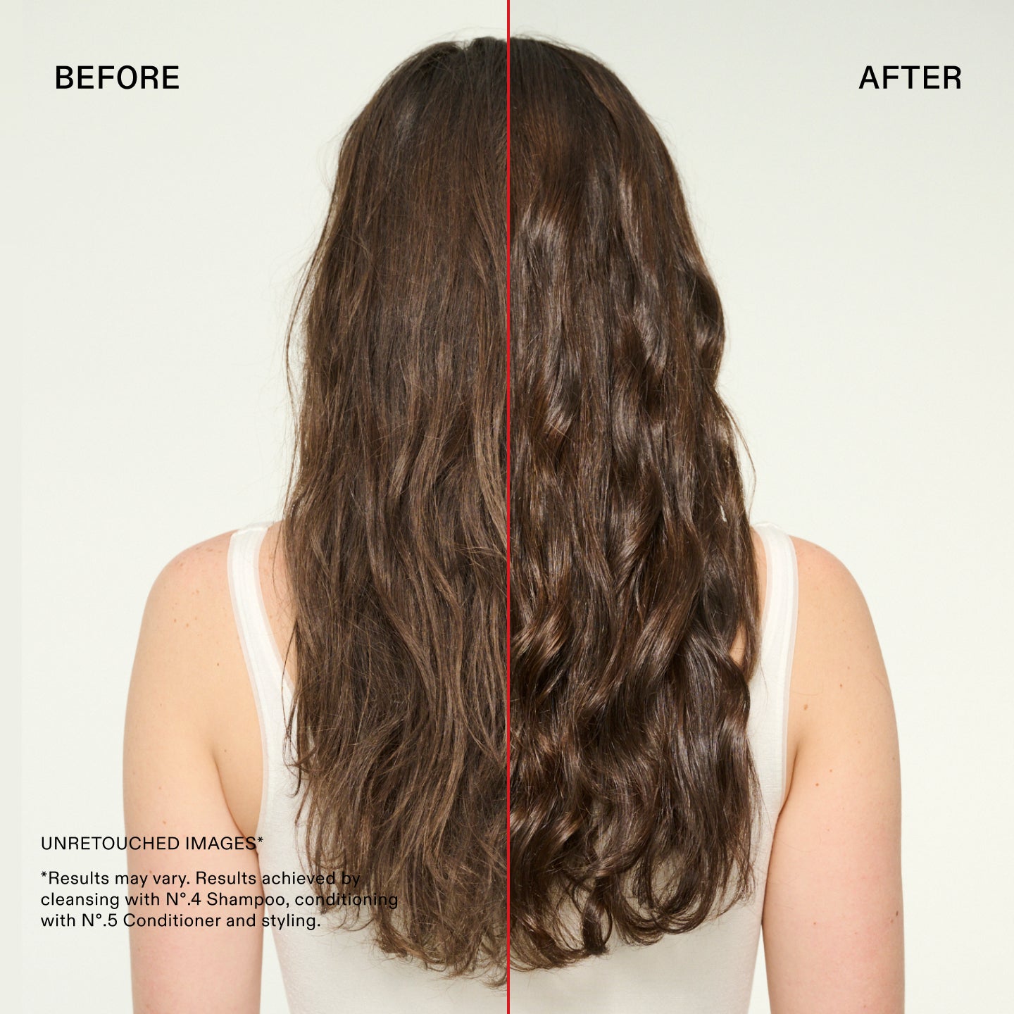Comparación del antes y el después del Nº.4 Bond Maintenance Strengthening Shampoo