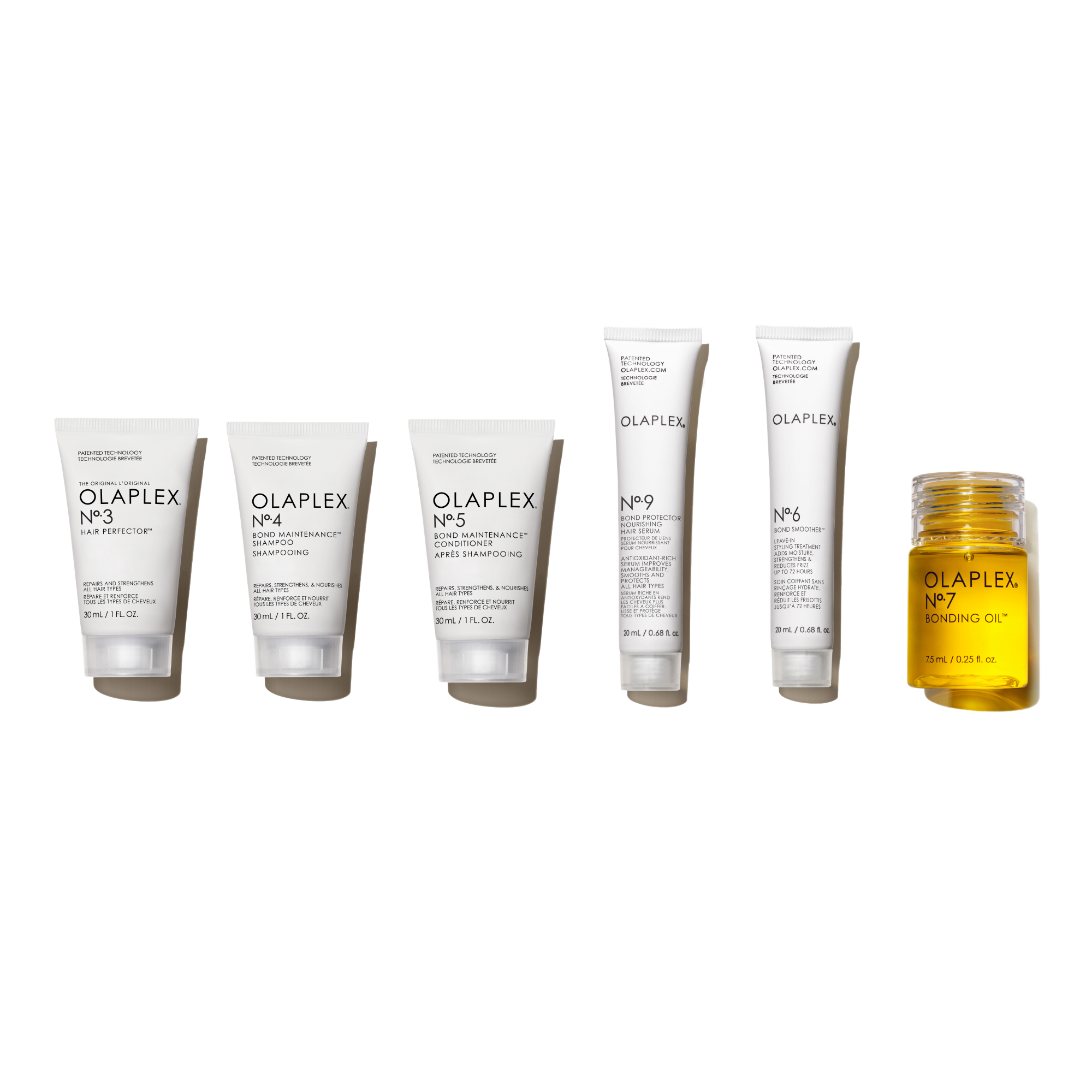 The Mini Essentials Set

Nº.3 HAIR PERFECTOR®
Champú Nº.4
Nº.5 CONDITIONER
Nº.6 BOND SMOOTHER®
Nº.9 BOND PROTECTOR NOURISHING HAIR SERUM
OLAPLEX N°.7 Bonding Oil™
